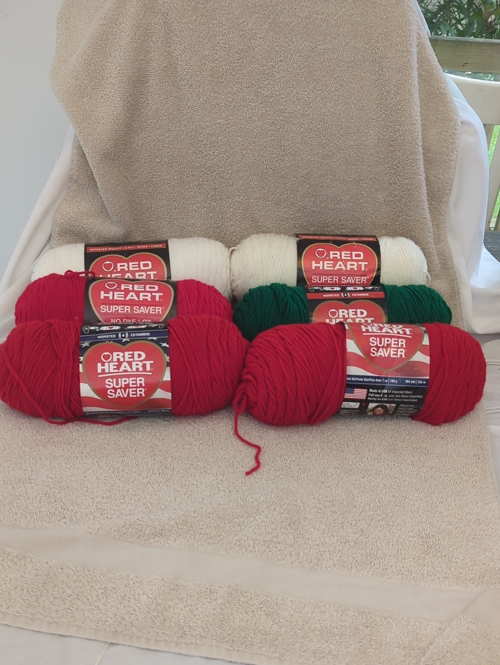 Super Saver Yarn Bundle in Red, White, and Green